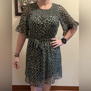 LC Lauren Conrad Green and Gold Floral Mini Dress